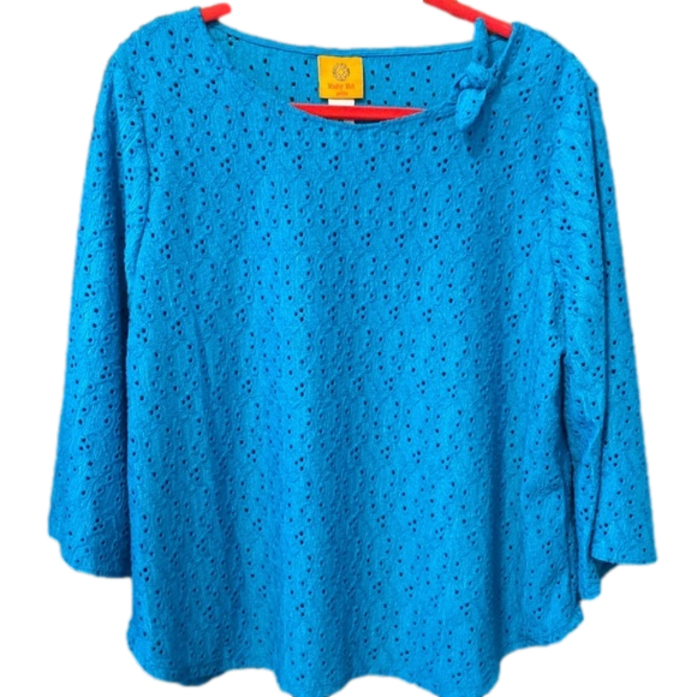 Ruby Rd. Eyelet 3/4 Sleeve Blouse Size LP - Picture 2 of 5